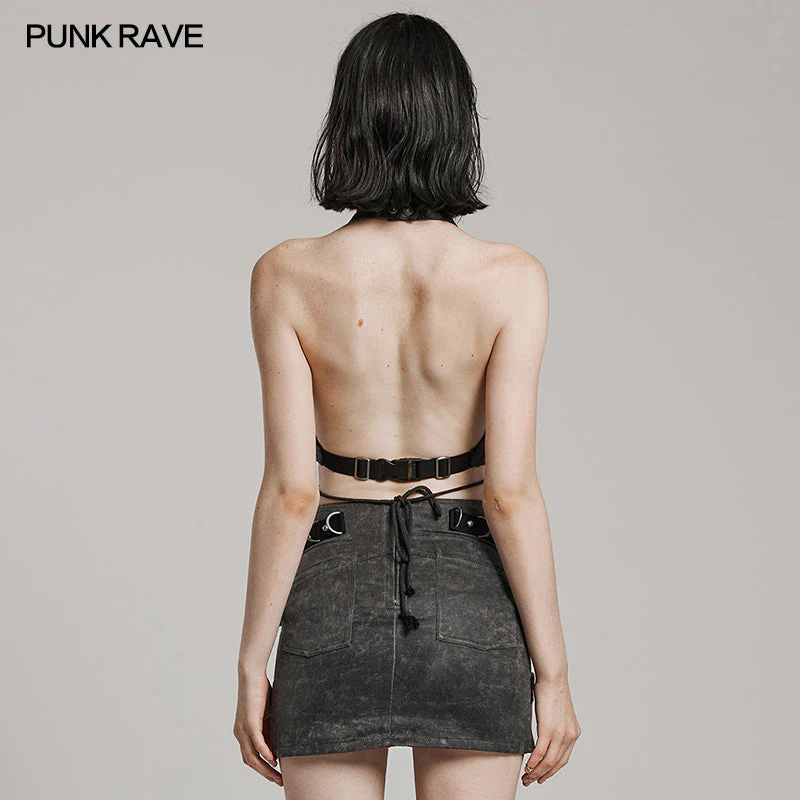 WY-1573MJF Punk Rave Punk Vest Lace-Up Halter Top with Metal Eyelets and Cut-Out Design - Image 14