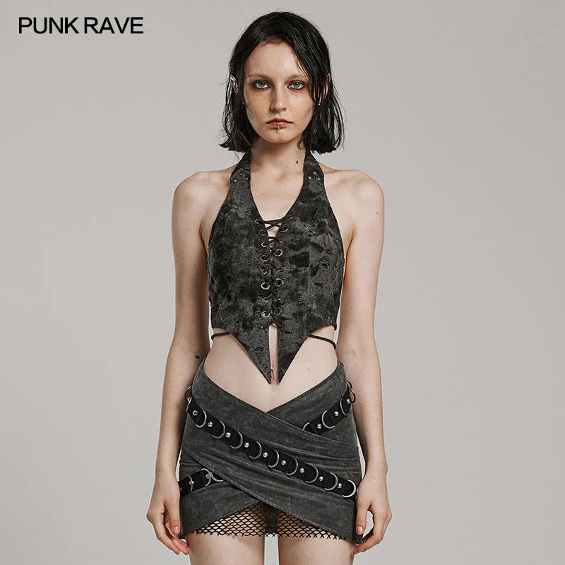 WY-1573MJF Punk Rave Punk Vest Lace-Up Halter Top with Metal Eyelets and Cut-Out Design - Image 28