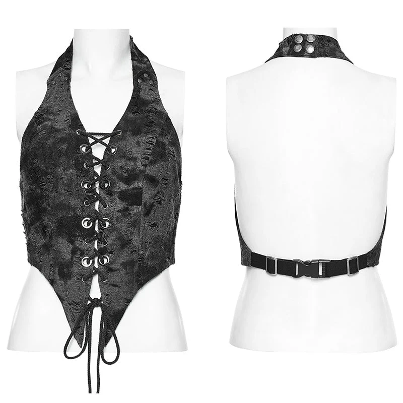 WY-1573MJF Punk Rave Punk Vest Lace-Up Halter Top with Metal Eyelets and Cut-Out Design - Image 31