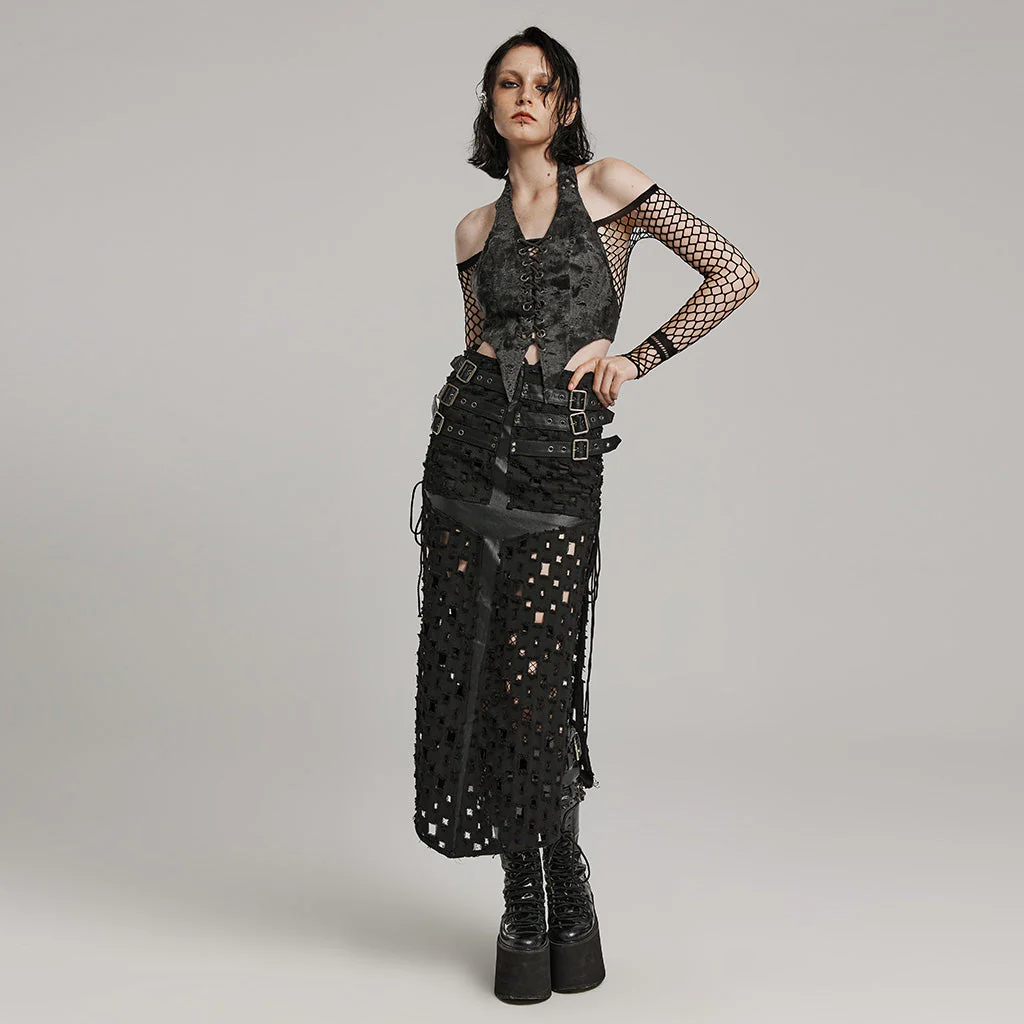 WY-1573MJF Punk Rave Punk Vest Lace-Up Halter Top with Metal Eyelets and Cut-Out Design - Image 33