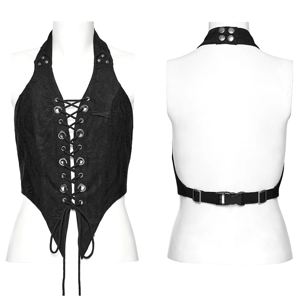 WY-1573MJF Punk Rave Punk Vest Lace-Up Halter Top with Metal Eyelets and Cut-Out Design - Image 6