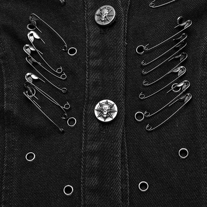 WY-1574MJF Punk Rave Punk Vest Sleeveless Long Hooded Denim Vest with Distressed Details - Image 17