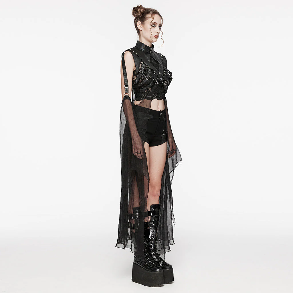 WY-1578DPF Gothic Mesh Layered Punk Jacket with Studded Harness Details - Image 3
