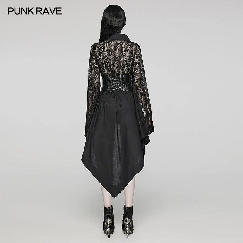WY-1581XCF Punk Rave Lolita Coat Asymmetrical Gothic Dress with Lace Sleeves and Buckle Belt - Image 15