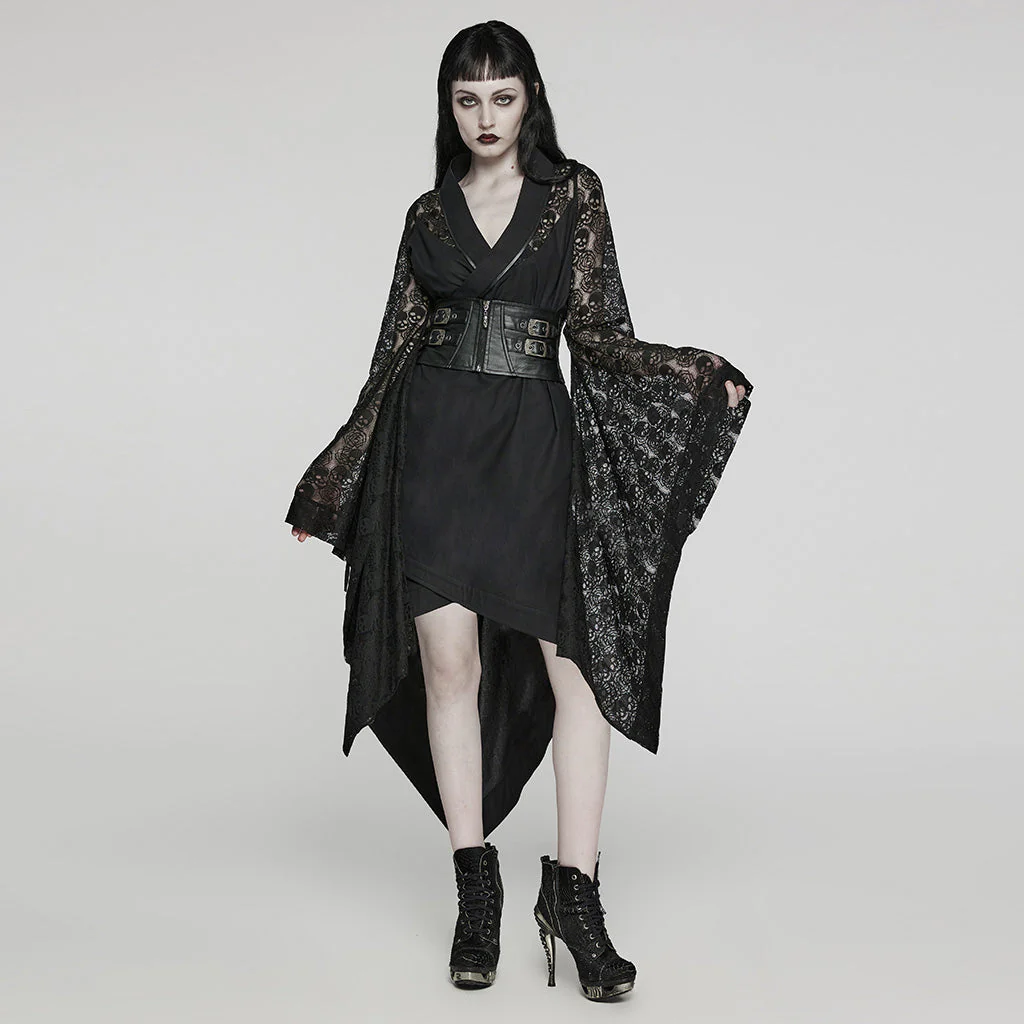 WY-1581XCF Punk Rave Lolita Coat Asymmetrical Gothic Dress with Lace Sleeves and Buckle Belt - Image 8