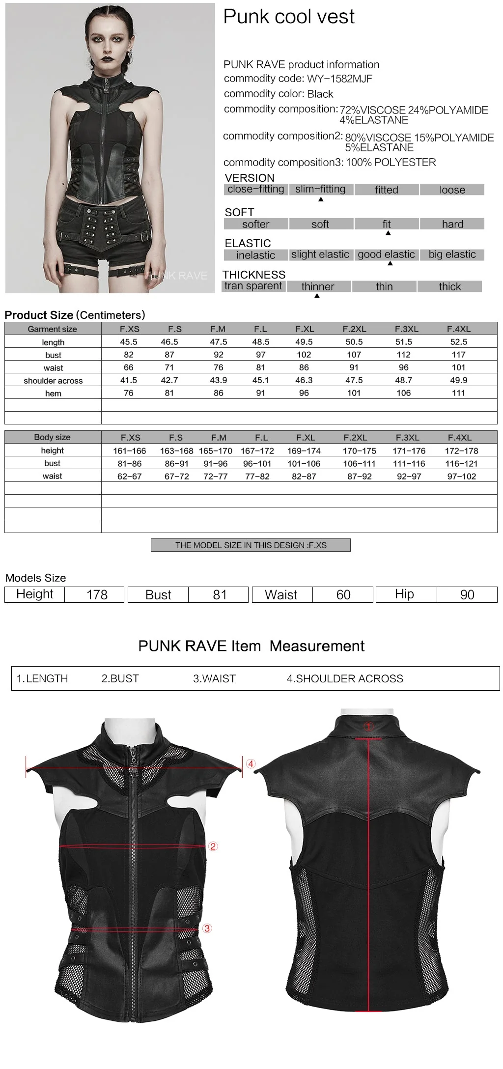 WY-1582MJF Edgy Gothic Punk Vest with Strap Detail and Zipper Closure - Image 20