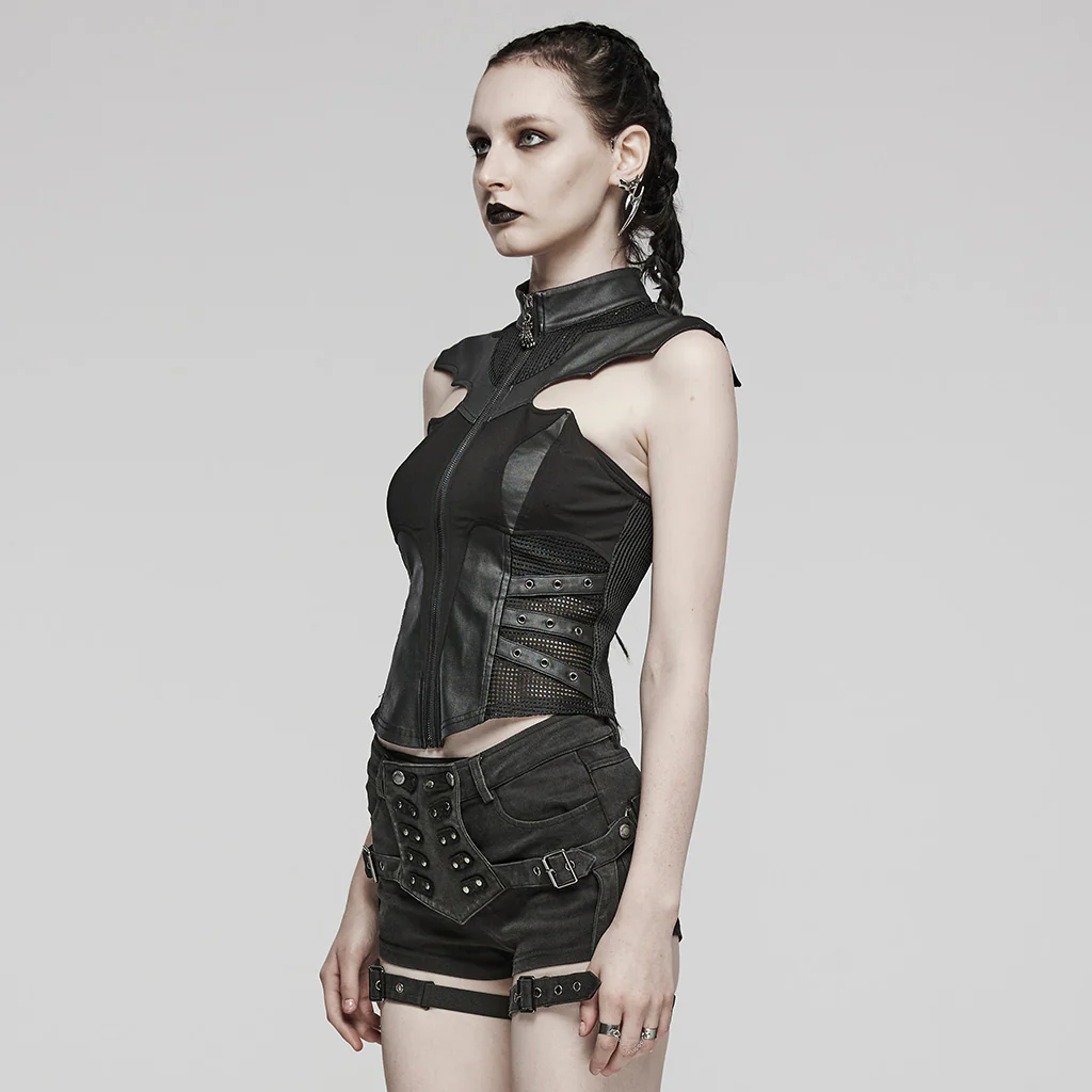 WY-1582MJF Edgy Gothic Punk Vest with Strap Detail and Zipper Closure - Image 3