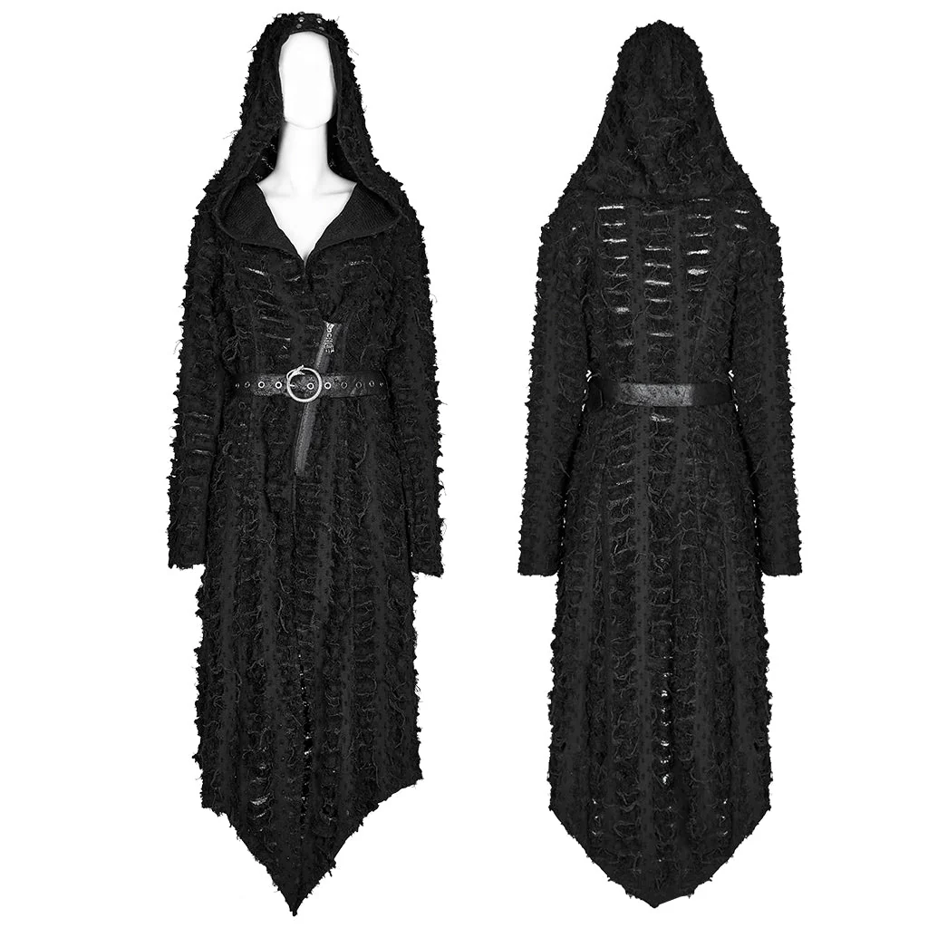 WY-1588XCF Punk Rave Gothic Textured Asymmetrical Coat with Hood and Belt Detail - Image 7