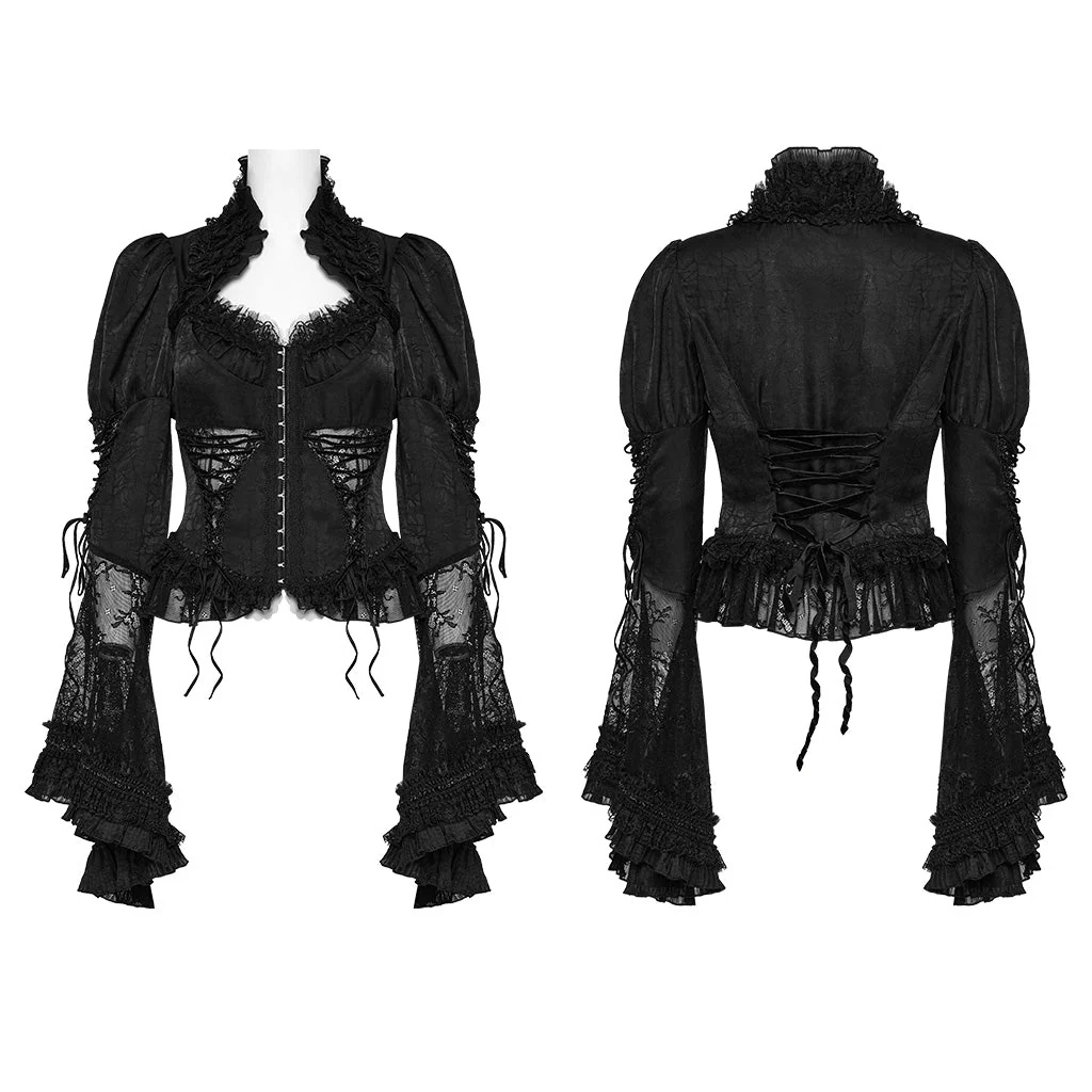 WY-1589CCF Punk Rave Gothic Lace-Up Victorian Blouse with Bell Sleeves - Image 19