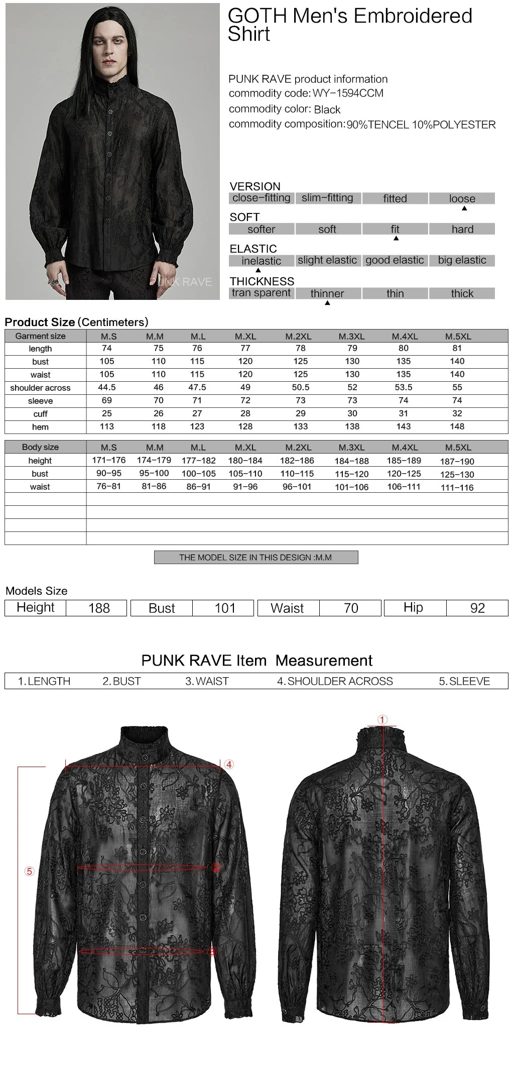 WY-1594CCM Punk Rave Gothic Sheer black Victorian Shirt with Lace Accents - Image 18