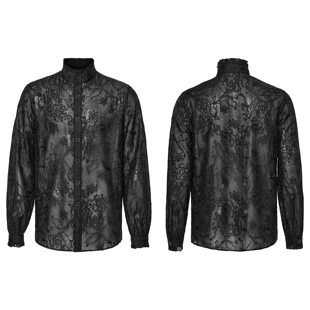 WY-1594CCM Punk Rave Gothic Sheer black Victorian Shirt with Lace Accents - Image 21