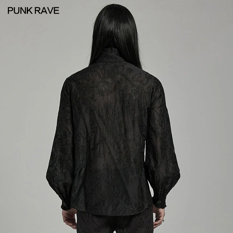 WY-1594CCM Punk Rave Gothic Sheer black Victorian Shirt with Lace Accents - Image 3
