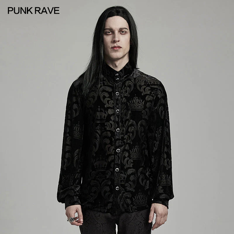 WY-1595CCM Punk Rave Gothic Baroque Patterned Satin Shirt for Men - Image 13