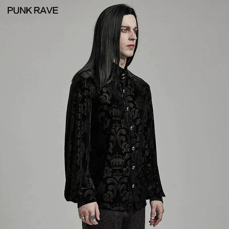 WY-1595CCM Punk Rave Gothic Baroque Patterned Satin Shirt for Men - Image 14