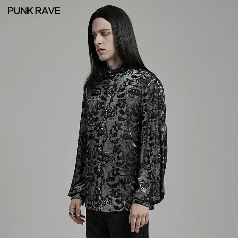 WY-1595CCM Punk Rave Gothic Baroque Patterned Satin Shirt for Men - Image 2