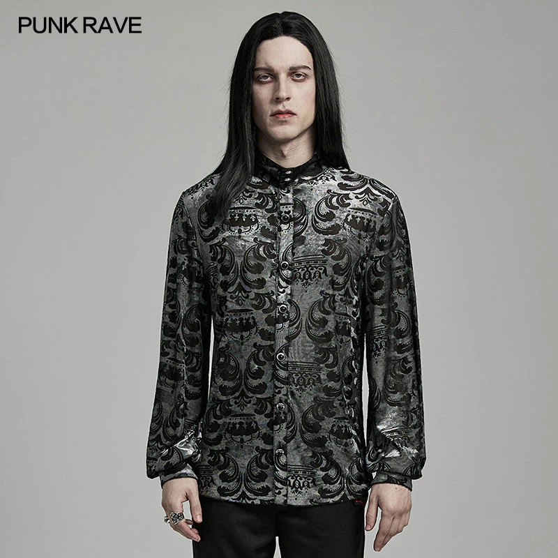 WY-1595CCM Punk Rave Gothic Baroque Patterned Satin Shirt for Men - Image 22