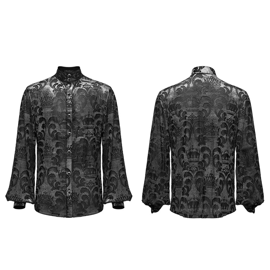 WY-1595CCM Punk Rave Gothic Baroque Patterned Satin Shirt for Men - Image 27