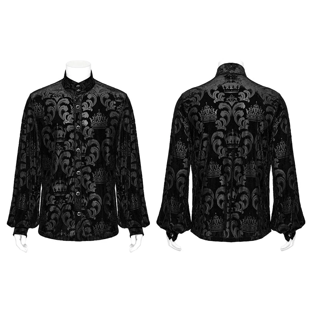 WY-1595CCM Punk Rave Gothic Baroque Patterned Satin Shirt for Men - Image 37