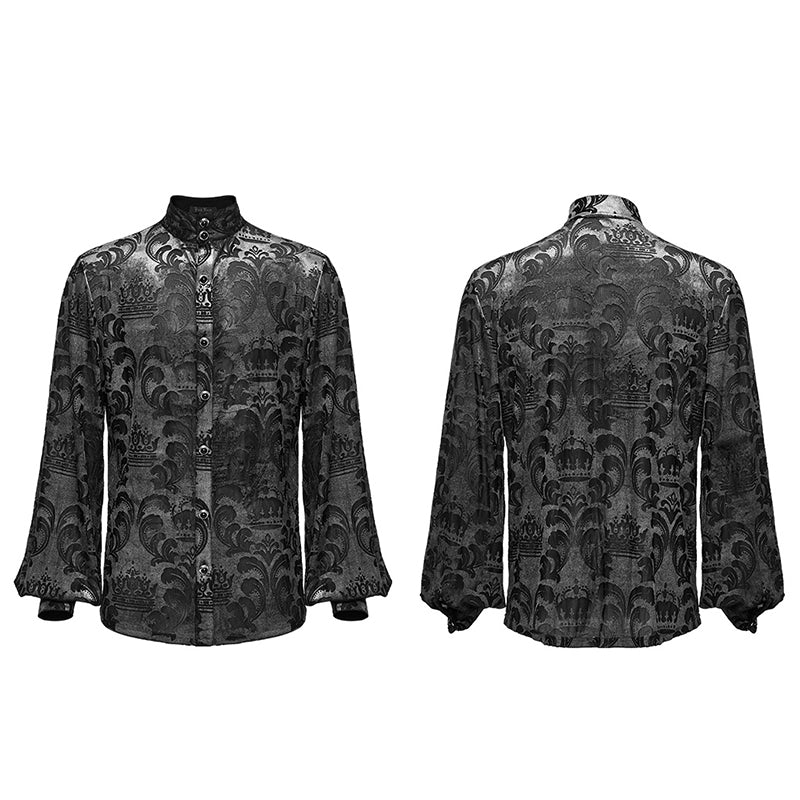 WY-1595CCM Punk Rave Gothic Baroque Patterned Satin Shirt for Men - Image 4