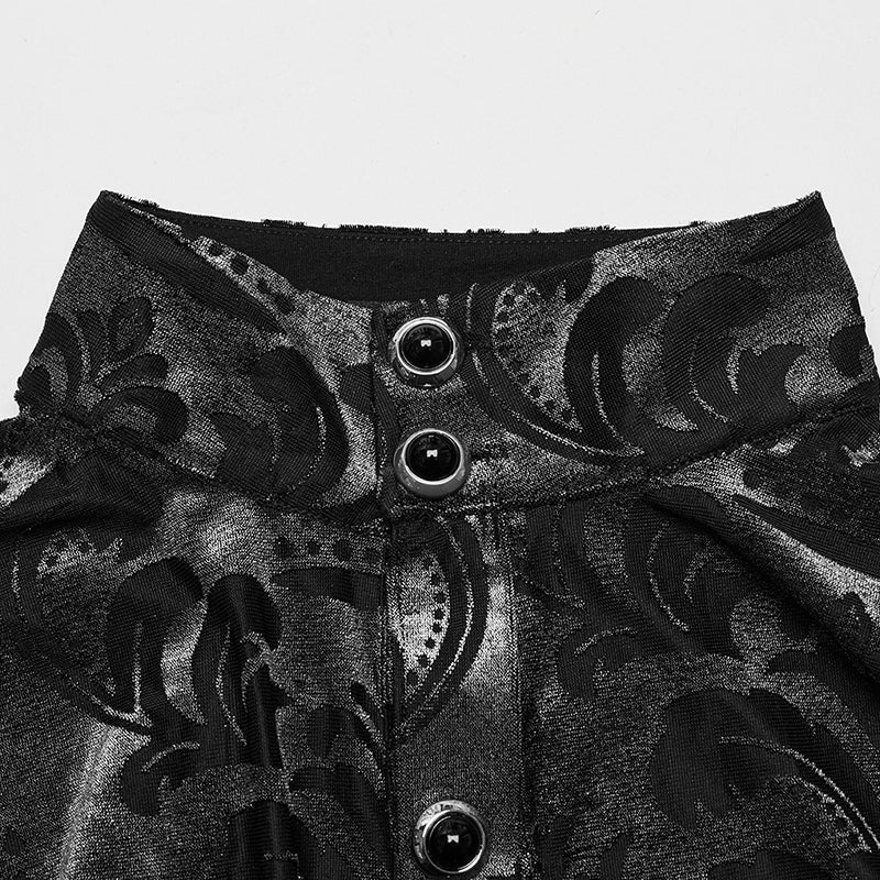 WY-1595CCM Punk Rave Gothic Baroque Patterned Satin Shirt for Men - Image 5
