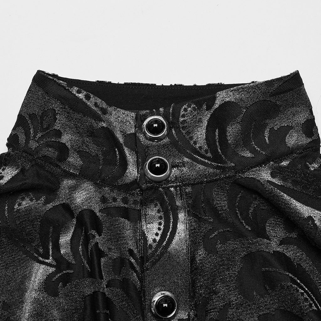 WY-1595CCM Punk Rave Gothic Baroque Patterned Satin Shirt for Men - Image 9