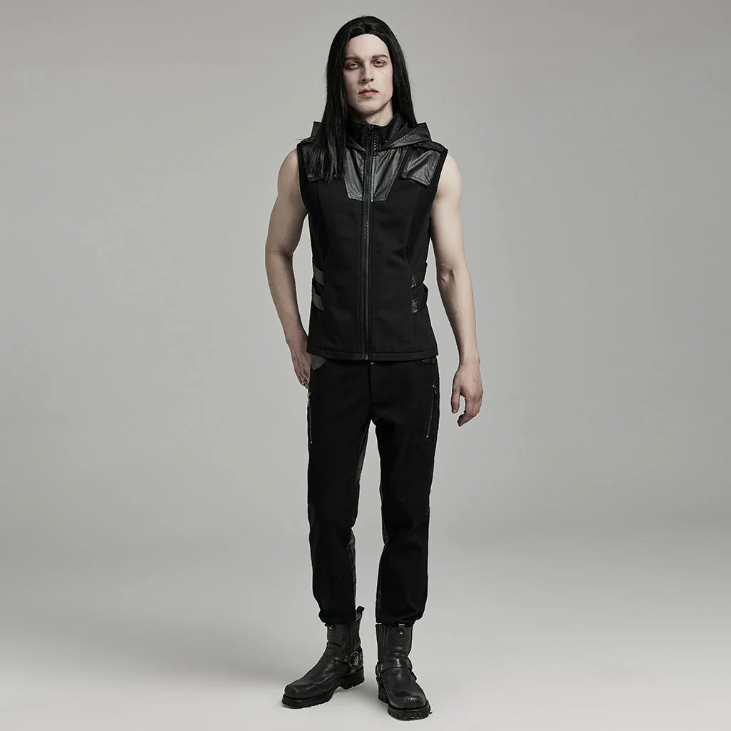 WY-1598MJM Techwear-Inspired Hooded Punk Vest with Leather Accents - Image 8