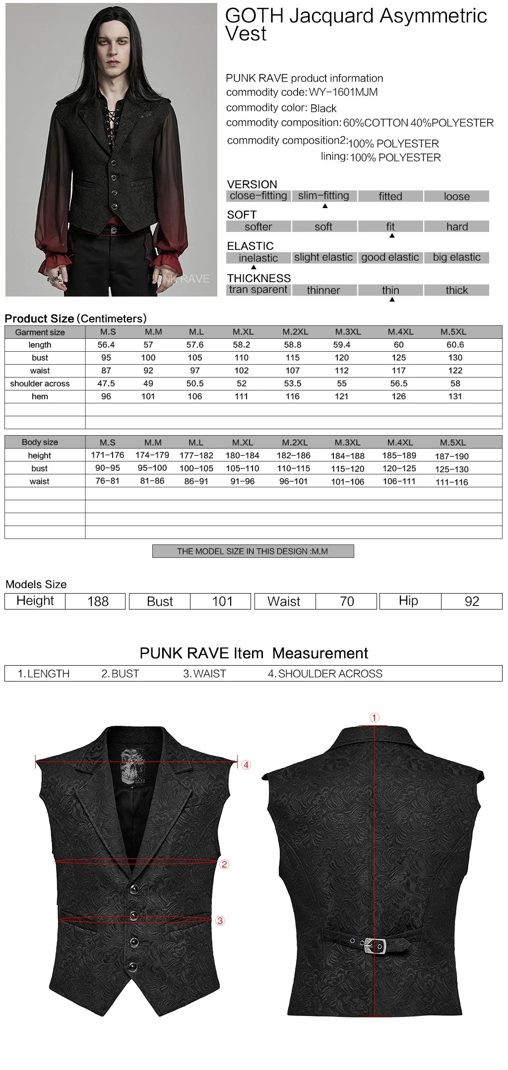 WY-1601MJM Gothic Jacquard Asymmetric Vest Vintage Victorian Tailored Waistcoat - Image 8
