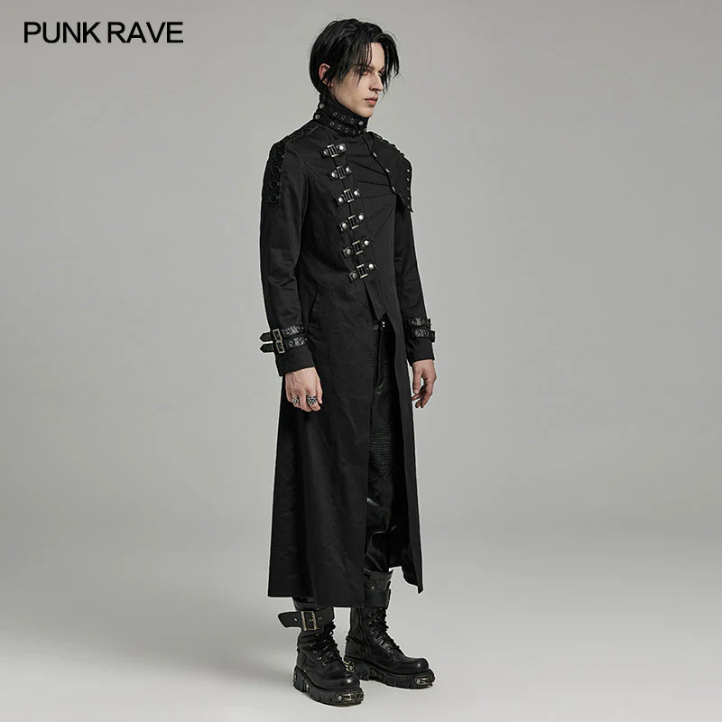 WY-1602XCM Gothic Punk Asymmetrical High-Collar Trench Coat with Buckle Straps - Image 14