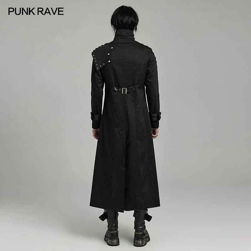 WY-1602XCM Gothic Punk Asymmetrical High-Collar Trench Coat with Buckle Straps - Image 15