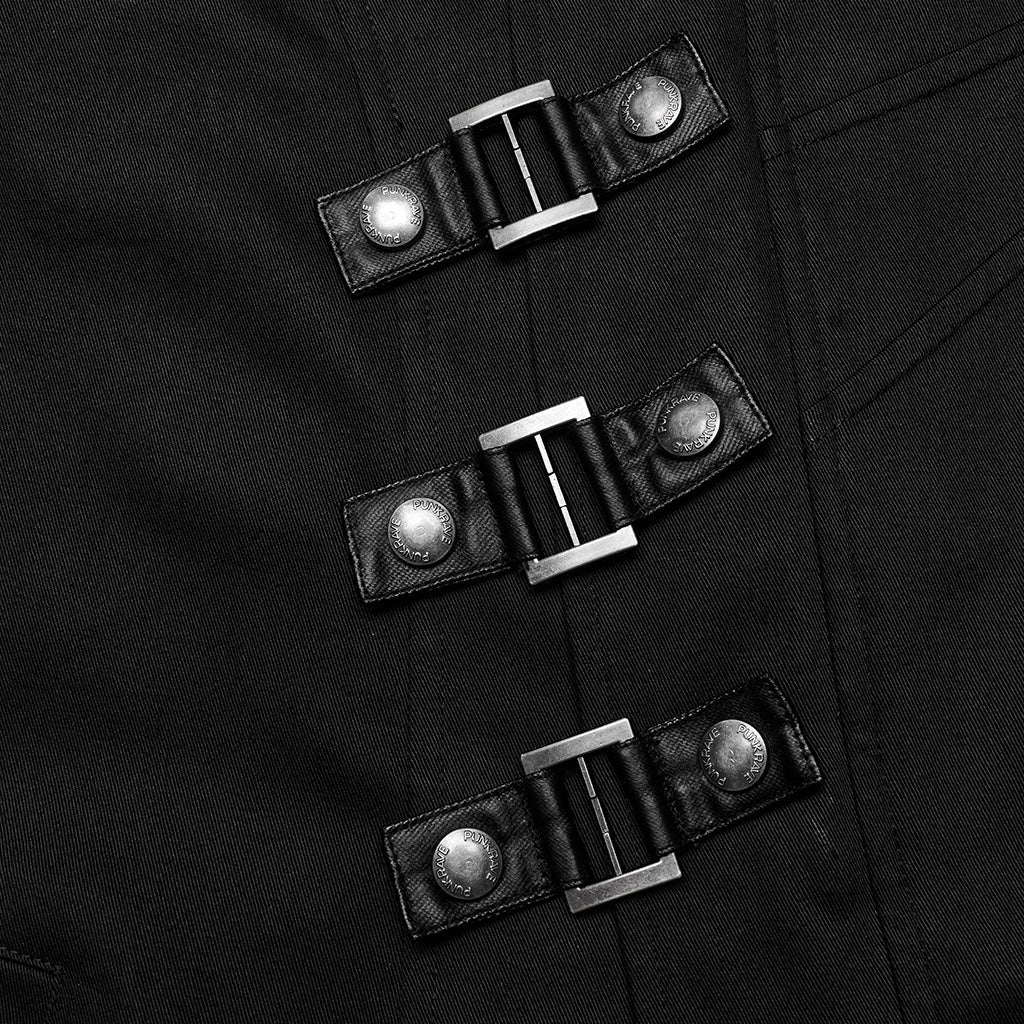 WY-1602XCM Gothic Punk Asymmetrical High-Collar Trench Coat with Buckle Straps - Image 23