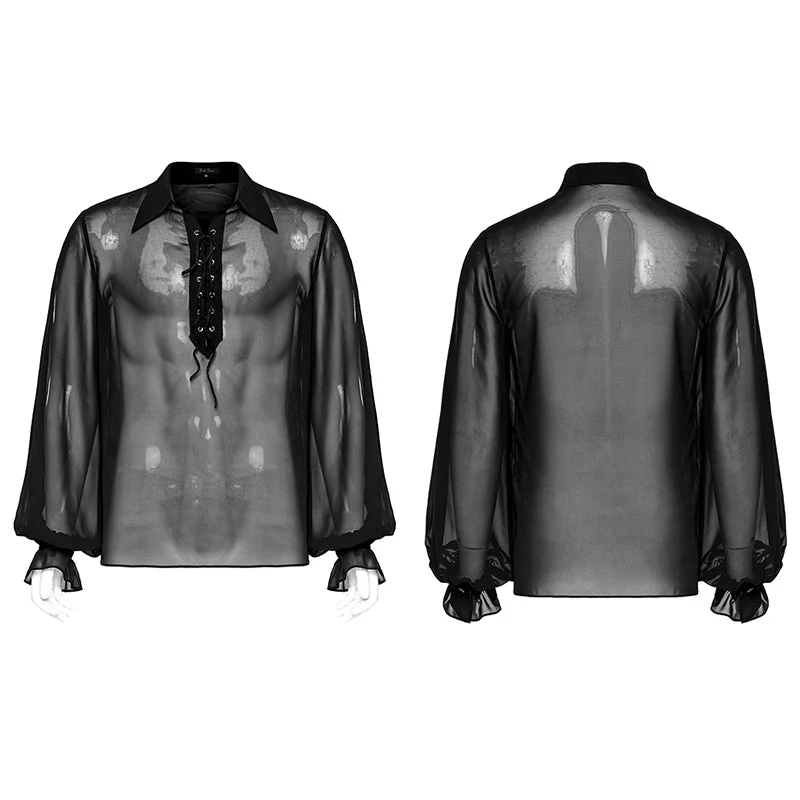 Punk Rave Gentleman Lantern Sleeves Classic Velvet Webbing Drawstring Gradient Color Goth Chiffon Shirt - Image 15