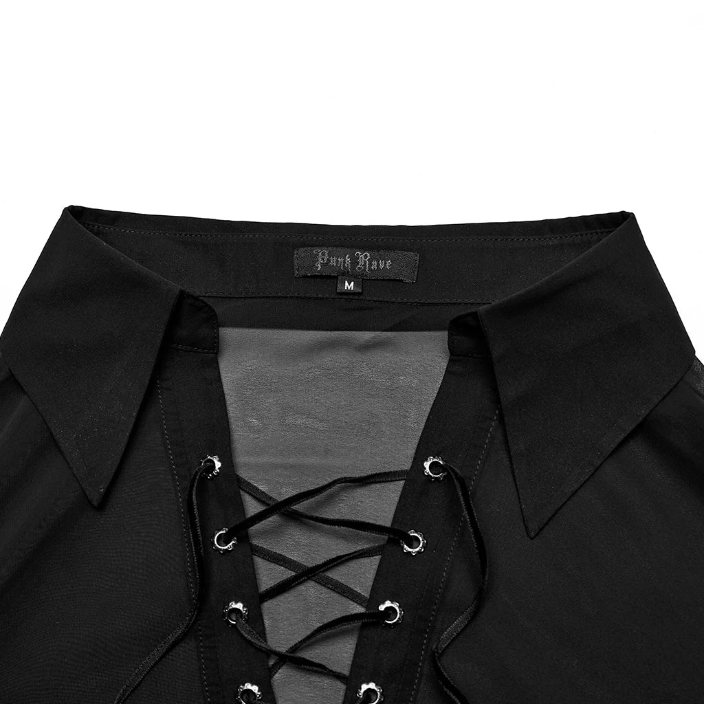 Punk Rave Gentleman Lantern Sleeves Classic Velvet Webbing Drawstring Gradient Color Goth Chiffon Shirt - Image 17