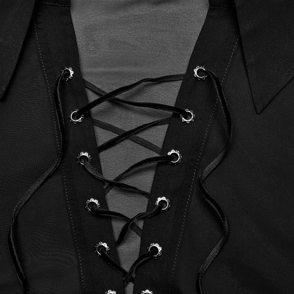 Punk Rave Gentleman Lantern Sleeves Classic Velvet Webbing Drawstring Gradient Color Goth Chiffon Shirt - Image 19