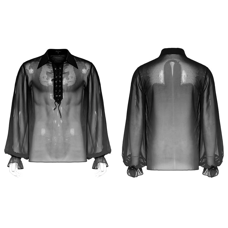 Punk Rave Gentleman Lantern Sleeves Classic Velvet Webbing Drawstring Gradient Color Goth Chiffon Shirt - Image 23