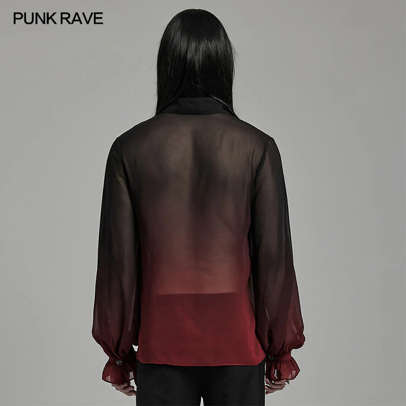 Punk Rave Gentleman Lantern Sleeves Classic Velvet Webbing Drawstring Gradient Color Goth Chiffon Shirt - Image 3