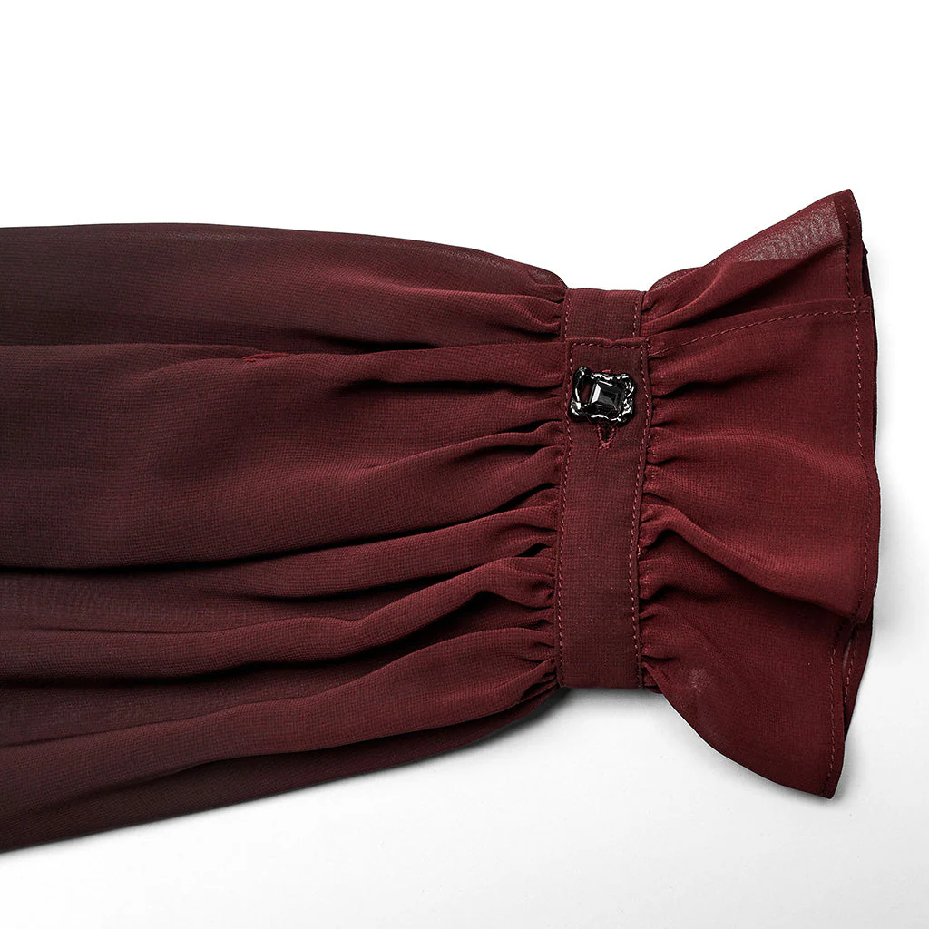 Punk Rave Gentleman Lantern Sleeves Classic Velvet Webbing Drawstring Gradient Color Goth Chiffon Shirt - Image 42