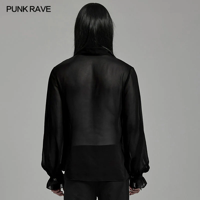 Punk Rave Gentleman Lantern Sleeves Classic Velvet Webbing Drawstring Gradient Color Goth Chiffon Shirt - Image 45