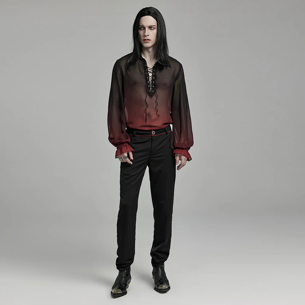 Punk Rave Gentleman Lantern Sleeves Classic Velvet Webbing Drawstring Gradient Color Goth Chiffon Shirt - Image 8