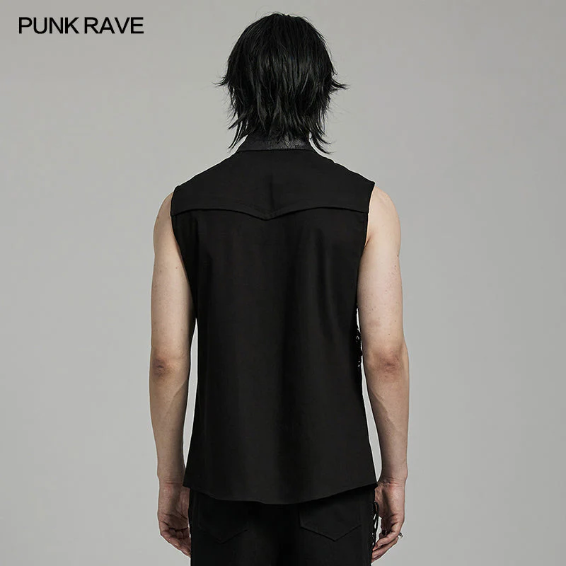 WY-1606CWM Mens Asymmetric Mesh Punk Sleeveless Shirt with Rivet Detail - Image 3