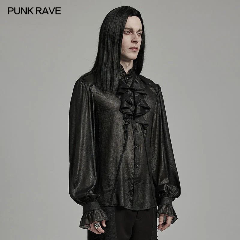 WY-1607CCM Gothic Ruffled Punk Shirt With Dramatic Bell Sleeves - Image 2