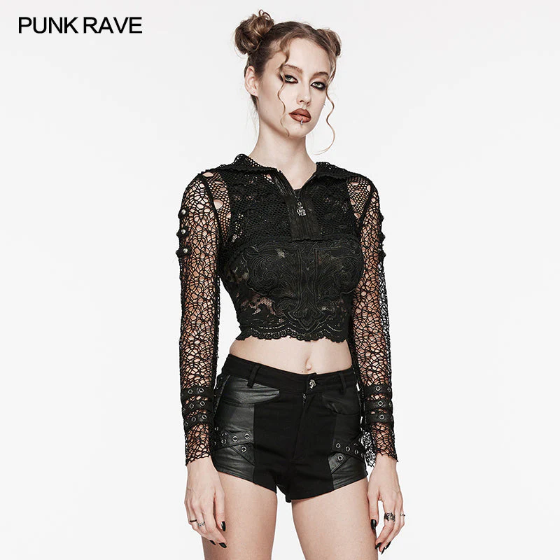 WY-1608XDF Edgy Hooded black Mesh Punk Jacket with Ripped Details - Image 2