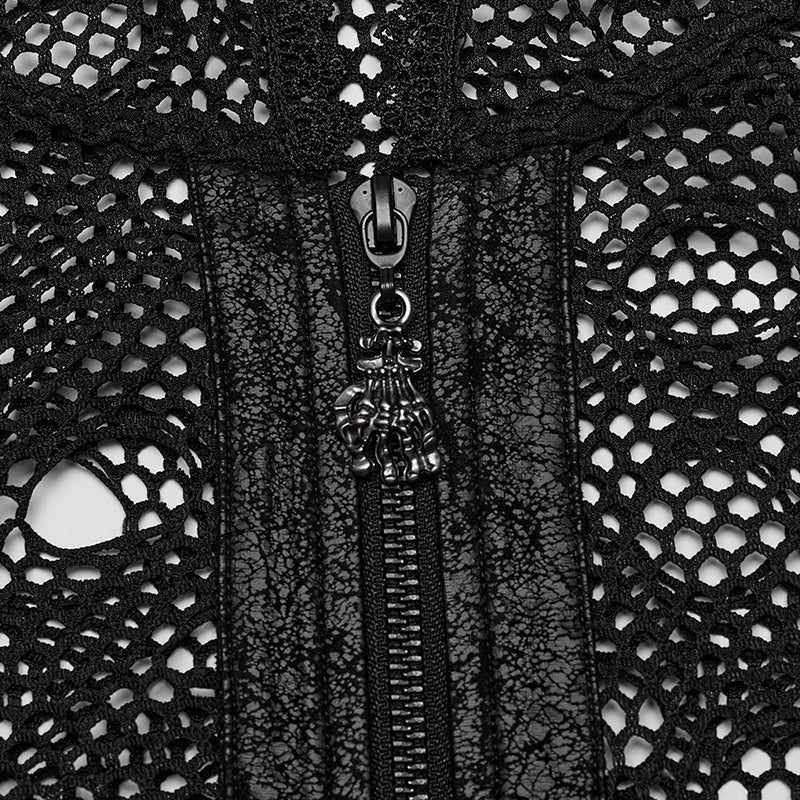 WY-1608XDF Edgy Hooded black Mesh Punk Jacket with Ripped Details - Image 5