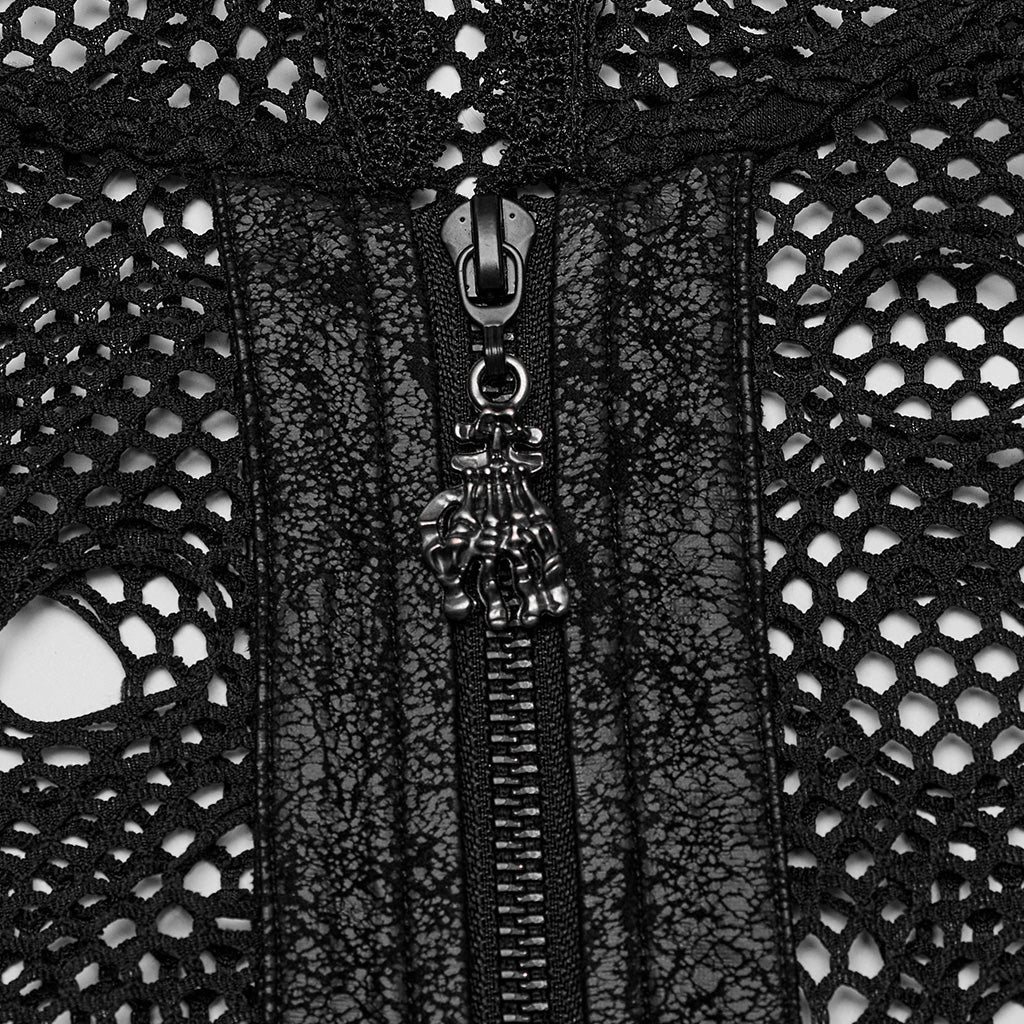 WY-1608XDF Edgy Hooded black Mesh Punk Jacket with Ripped Details - Image 7
