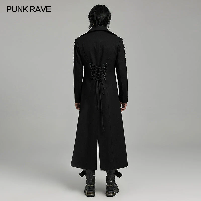 WY-1609XCM Gothic Long Coat with Spiked Shoulders False Lace-Up Detail - Image 10