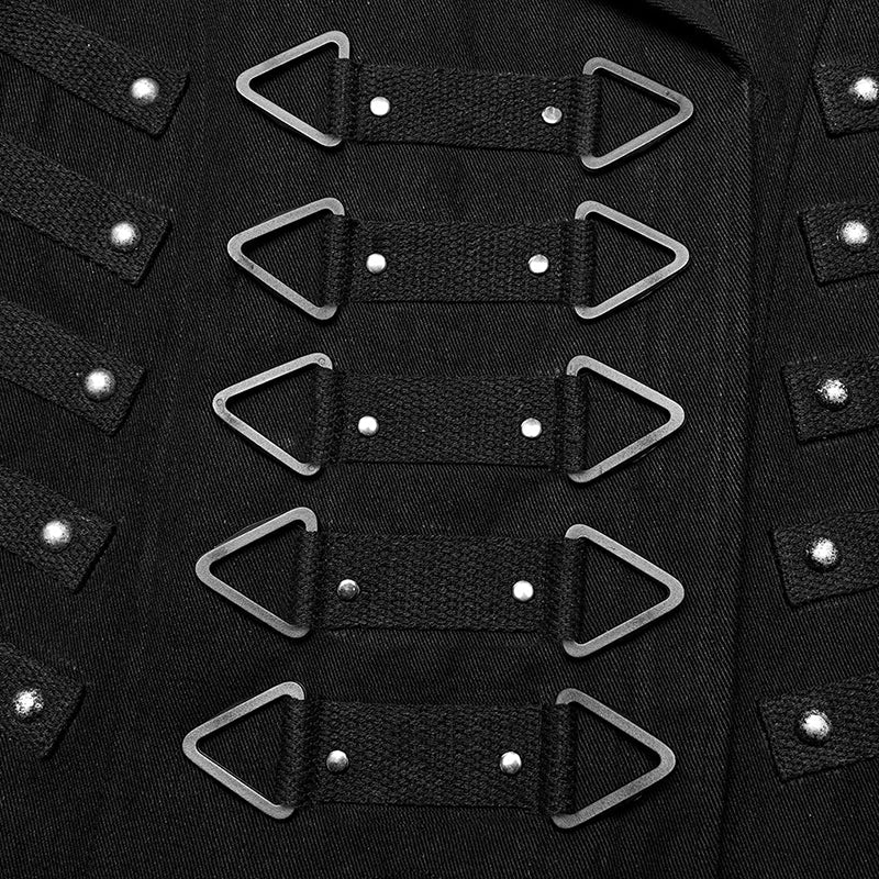 WY-1609XCM Gothic Long Coat with Spiked Shoulders False Lace-Up Detail - Image 12