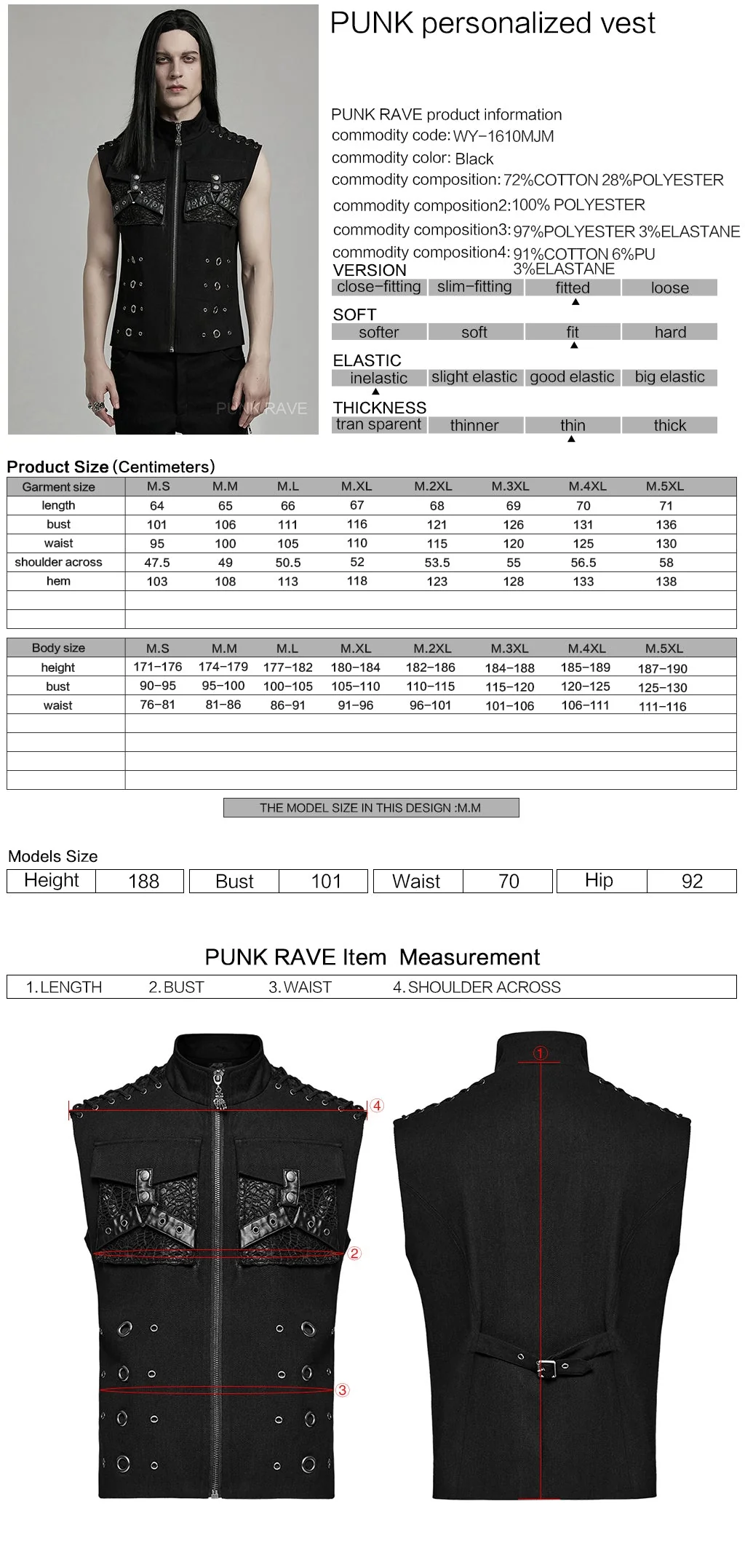 WY-1610MJM Gothic Sleeveless Punk Vest with Rivet Details - Image 16