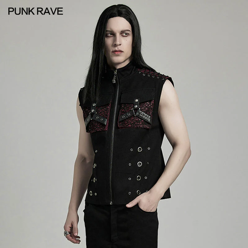 WY-1610MJM Gothic Sleeveless Punk Vest with Rivet Details - Image 3