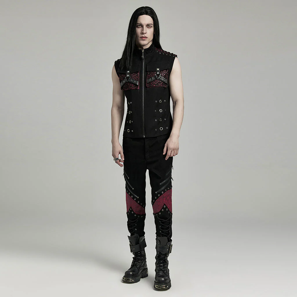 WY-1610MJM Gothic Sleeveless Punk Vest with Rivet Details - Image 6