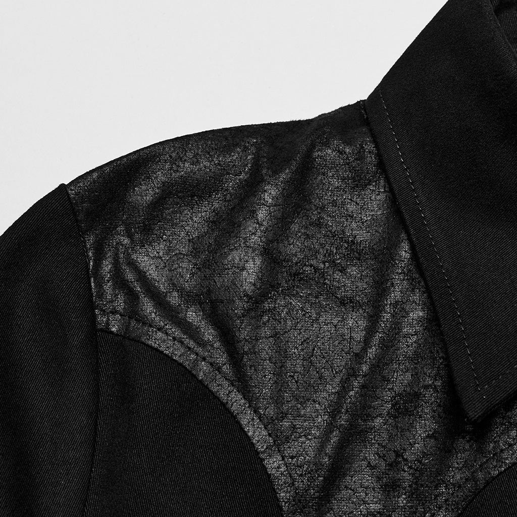 WY-1612XDM Gothic Punk black Triangle Buckle Shirt with Leather Accents - Image 21