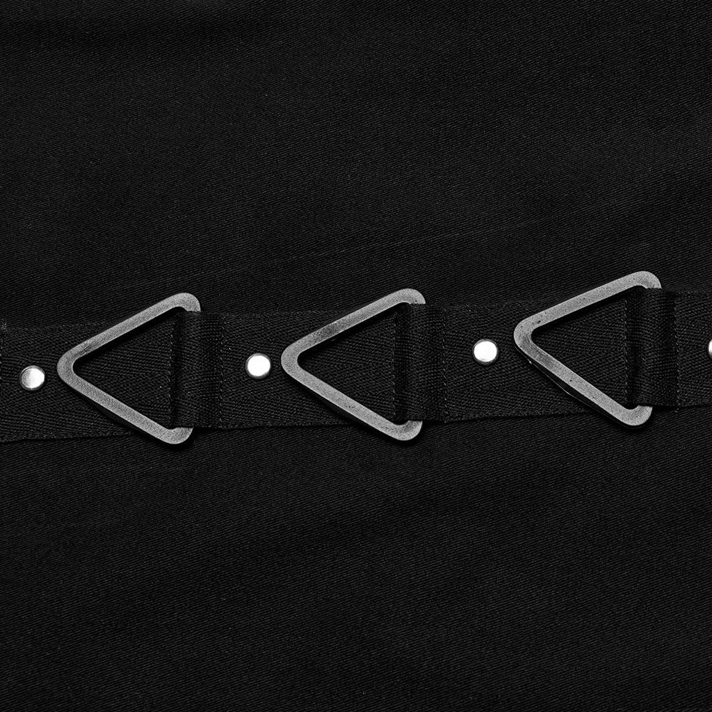 WY-1612XDM Gothic Punk black Triangle Buckle Shirt with Leather Accents - Image 9